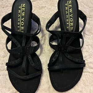 New York Transit Black Strappy Sandals